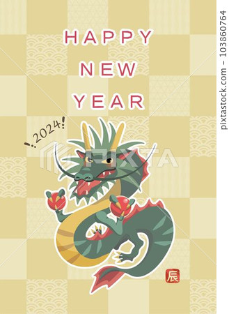 龍年賀年片方格背景/金色垂直 103860764