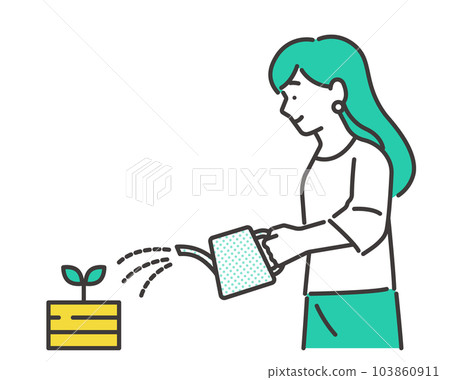 通過澆水/投資/儲蓄增長金錢形象的矢量圖素材 103860911