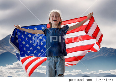Patriotic holiday, child with American flag Patriotic holiday, child with American flag 103861863