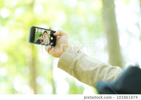 photo of man and woman taking a selfie photo of man and woman taking a selfie 103861874