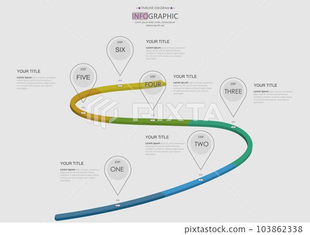 timeline Infographic template for business. 6 Steps Modern Timeline diagram with Follow the colored path journey concept, presentation vector infographic. timeline Infographic template for business. 6 Steps Modern Timeline diagram with Follow the colored path journey concept, presentation vector infographic. 103862338