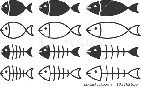 Vector illustration set of monochrome fish icons Vector illustration set of monochrome fish icons 103862610