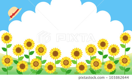 A summer illustration combining sunflowers, blue skies, thunderheads, and red ribbon straw hats Aspect ratio 16:9 barge A summer illustration combining sunflowers, blue skies, thunderheads, and red ribbon straw hats Aspect ratio 16:9 barge 103862644