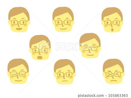 Man wearing glasses face expression illustration set Man wearing glasses face expression illustration set 103863363