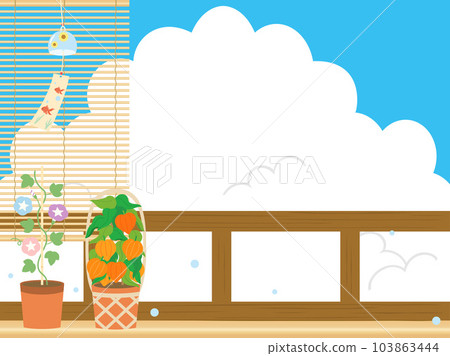 從有風鈴和牽牛花的日式陽台看到的夏日風景 從有風鈴和牽牛花的日式陽台看到的夏日風景 103863444