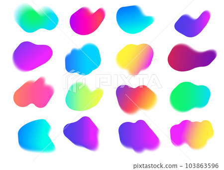 Blurred gradient shapes. Abstract fluid neon backgrounds. Vector liquid holographic iridescent blobs. Geometric trendy y2k elements 103863596