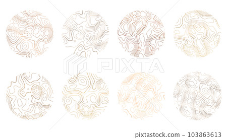Wood texture with topography lines. Organic ripple wavy patterns. Tree rings set. Vector doodle illustration with gradient. 103863613