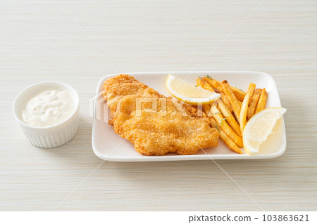 fish and chips - fried fish fillet with potatoes chips 103863621