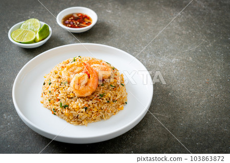 fried shrimps fried rice on plate fried shrimps fried rice on plate 103863872