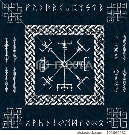 Blue vegvisir viking Scandinavian symbols background Blue vegvisir viking Scandinavian symbols background 103864382
