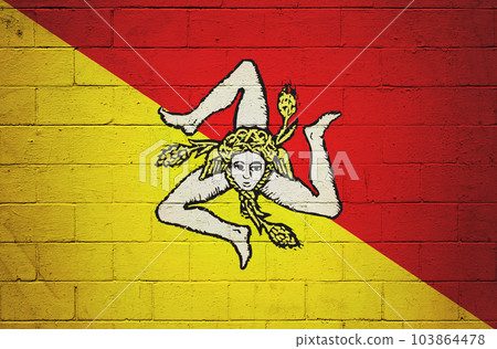 Flag of Sicilia painted on a wall Flag of Sicilia painted on a wall 103864478