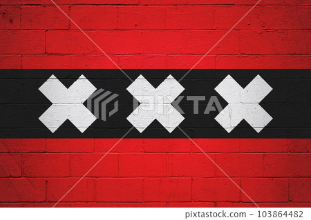Flag of Amsterdam painted on a wall Flag of Amsterdam painted on a wall 103864482