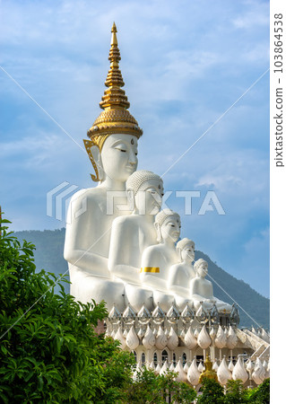 Five Buddhas at Wat Phra Thart Pha Son Kaew Located in Khao Kho, Phetchabun of Thailand. Buddhist monastery and temple of public Five Buddhas at Wat Phra Thart Pha Son Kaew Located in Khao Kho, Phetchabun of Thailand. Buddhist monastery and temple of public 103864538