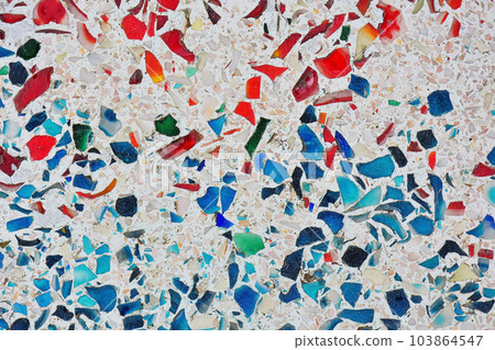 Colorful of tile-shard mosaic and stone decorating on the wall for background 103864547