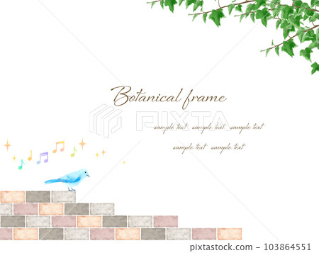Botanical frame illustration of cute bricks and vines in a fairy tale where blue birds sing 103864551