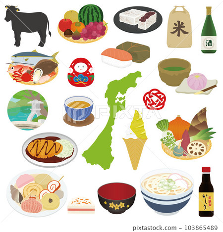 Ishikawa prefecture specialty illustration set 103865489