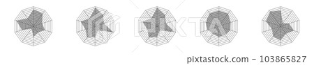 Set of decagon radar chart or spider graph templatse isolated on white background. Graphic nethod of comparing items on different characteristics Set of decagon radar chart or spider graph templatse isolated on white background. Graphic nethod of comparing items on different characteristics 103865827