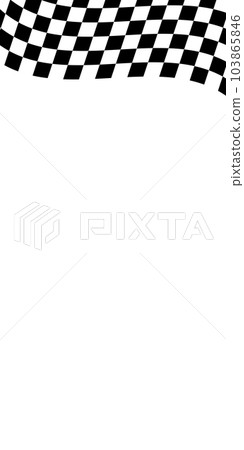 Waving race flag or chessboard background. Motocross, rally, sport car or chess competition vertical banner with space for text. Warped black and white squares pattern 103865846