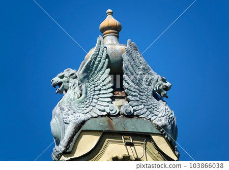 Kiev, Ukraine August 23, 2020: Architectural decoration of ancient buildings Kiev, Ukraine August 23, 2020: Architectural decoration of ancient buildings 103866038