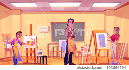 Art classroom workshop for paint in studio cartoon 103866894