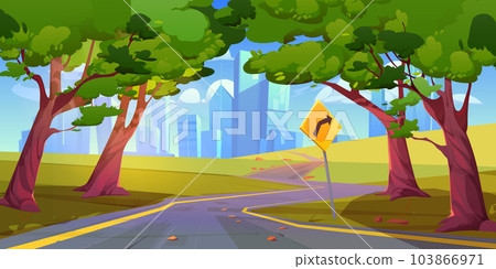 Nature landscape with road, city on horizon Nature landscape with road, city on horizon 103866971