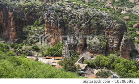 View of Yaganti Temple and Agastya cave from the View Point, Nandyal, Andhra Pradesh, India. View of Yaganti Temple and Agastya cave from the View Point, Nandyal, Andhra Pradesh, India. 103866983