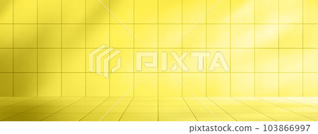 Yellow ceramic tile on bathroom wall and floor 103866997