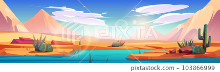 River flowing through Sahara desert, sand dune 103866999
