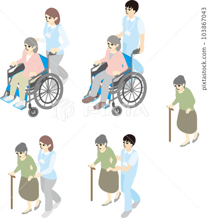 等距鳥瞰圖人高級輪椅婦女醫療保健插圖素材集 等距鳥瞰圖人高級輪椅婦女醫療保健插圖素材集 103867043