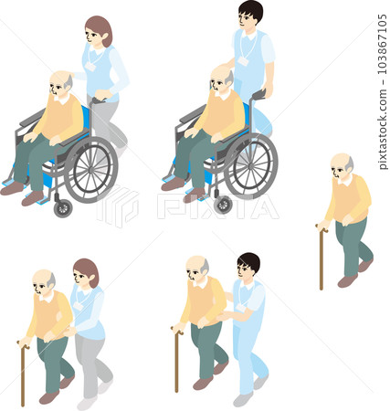 等距鳥瞰圖人高級輪椅人醫療保健插圖素材集 等距鳥瞰圖人高級輪椅人醫療保健插圖素材集 103867105