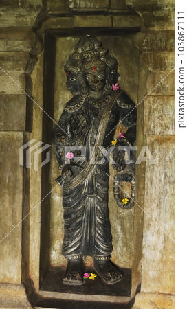 Sculpture of Lord Brahma inside the Undavalli Caves, Vijayawada, Andhra Pradesh, India. 103867111