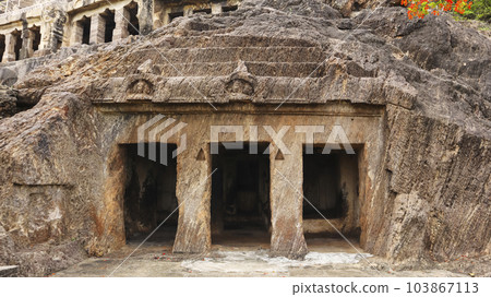 Ground floor Carved of Undavalli Caves, Vijayawada, Andhra Pradesh, India. 103867113