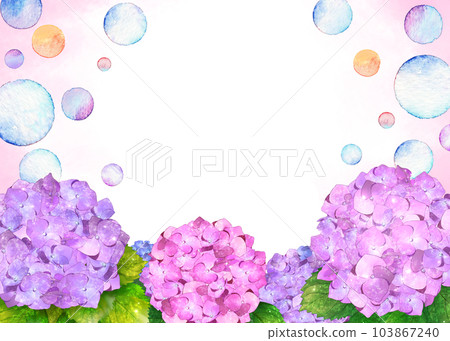 Frame of hydrangeas and soap bubbles Frame of hydrangeas and soap bubbles 103867240