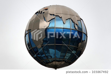 Kiev, Ukraine November 28, 2020: Globe on the building of the Ministry of Infrastructure of Ukraine in the center of Kiev 103867492