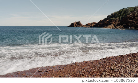 closeup shot of clear sea water on Saint Raphael beach 103867550
