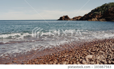 closeup shot of clear sea water on Saint Raphael beach 103867563