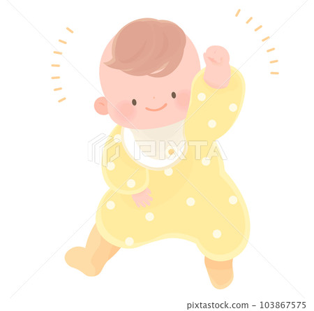 有膽量姿勢的快樂的嬰孩 103867575