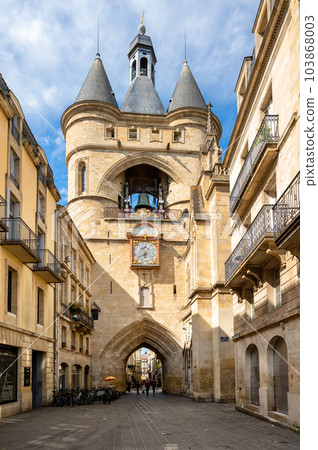 Oldest Belfry Grosse Cloche Hanging On A Gateway In Bordeaux, France. 103868003
