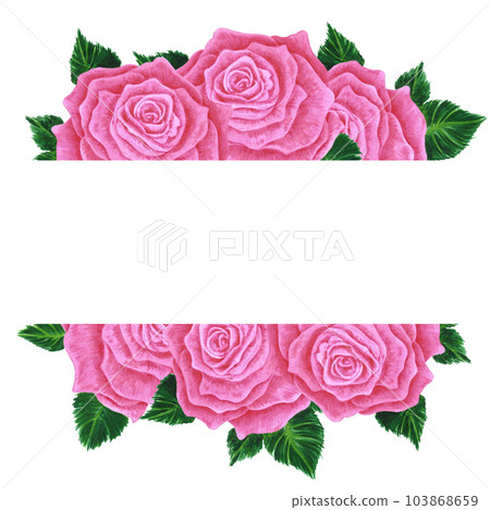 Hand drawn watercolor pink rose frame isolated on white background. Can be used for invitation, postcard, poster, book decoration and other printed products. Hand drawn watercolor pink rose frame isolated on white background. Can be used for invitation, postcard, poster, book decoration and other printed products. 103868659