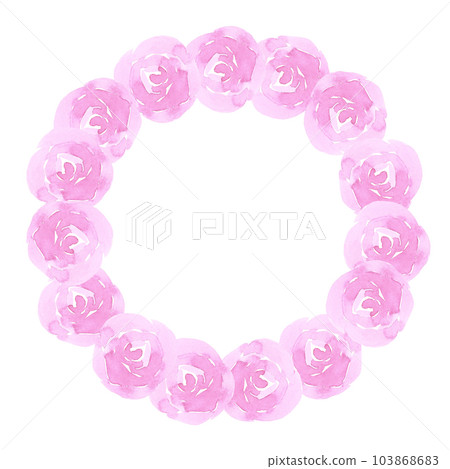 Hand drawn watercolor pink roses wreath on white background. Scrapbook, post card, wedding invitation, album. 103868683
