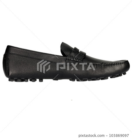 Moccasins in classic style, black leather, on a white background. 103869097