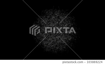 Abstract rotating three-dimensional ball with a million randomly moving particles worms on black background Abstract rotating three-dimensional ball with a million randomly moving particles worms on black background 103869224