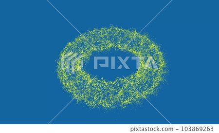 3D yellow ring of small moving particles rotates along three axes. Abstract fantastic background for logo, title, holidays, event, concept, presentation. Science concept. Tutorial Video. 3D animation. 3D yellow ring of small moving particles rotates along three axes. Abstract fantastic background for logo, title, holidays, event, concept, presentation. Science concept. Tutorial Video. 3D animation. 103869263