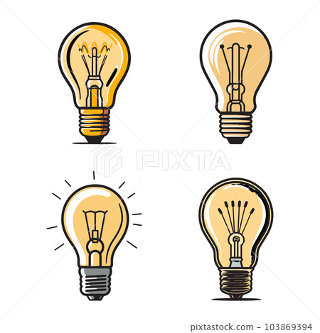 Hand Drawn vintage light bulb logo in flat line art style Hand Drawn vintage light bulb logo in flat line art style 103869394