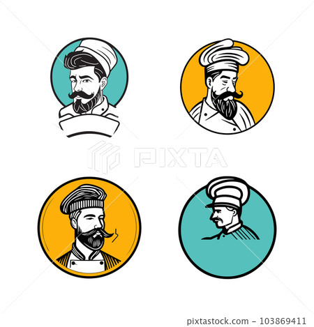 Hand Drawn vintage male chef in flat line art style 103869411