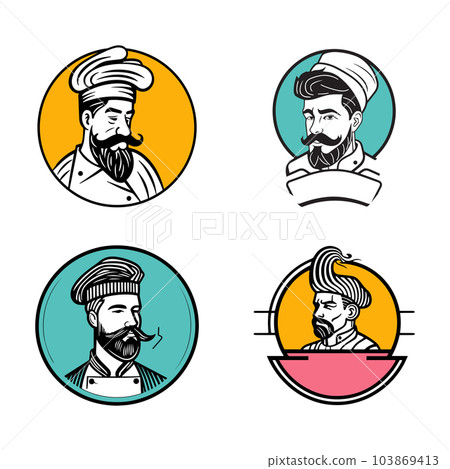 Hand Drawn vintage male chef in flat line art style Hand Drawn vintage male chef in flat line art style 103869413