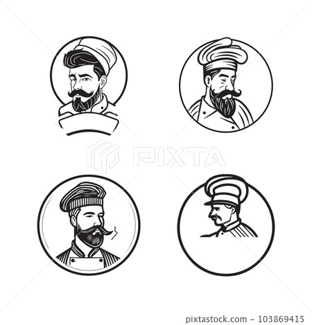 Hand Drawn vintage male chef in flat line art style Hand Drawn vintage male chef in flat line art style 103869415