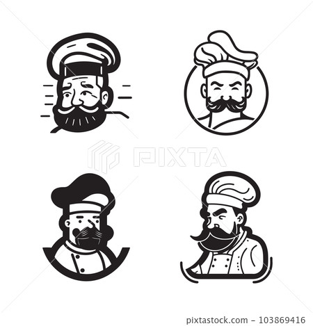 Hand Drawn vintage male chef in flat line art style 103869416