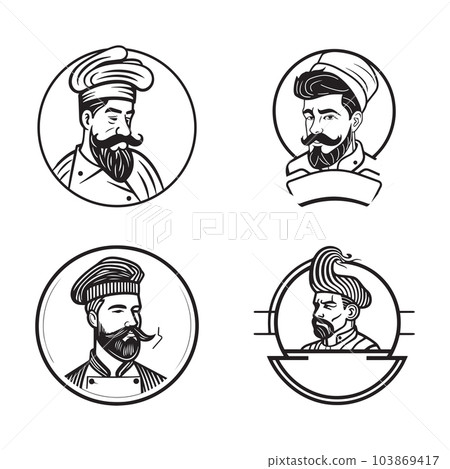 Hand Drawn vintage male chef in flat line art style Hand Drawn vintage male chef in flat line art style 103869417