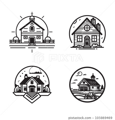 Farm House Logo Line Art Minimalist Graphic by RAY N RAC · Creative Fabrica